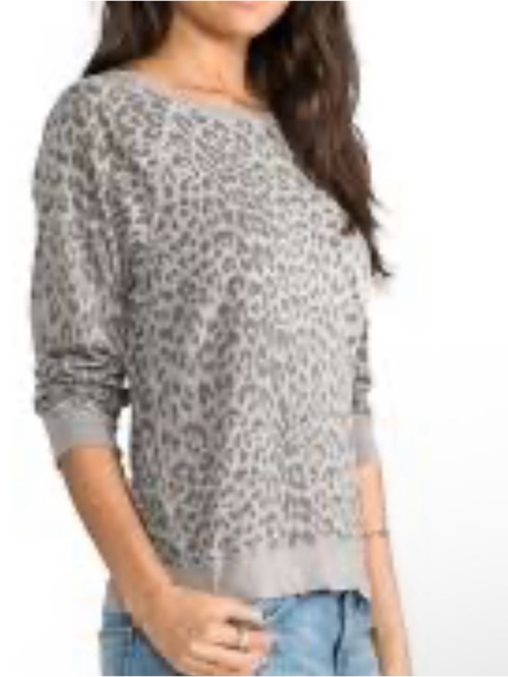 Current/Elliott Gray Leopard-Print Crewneck Sweatshirt 1 long sleeve tshirt